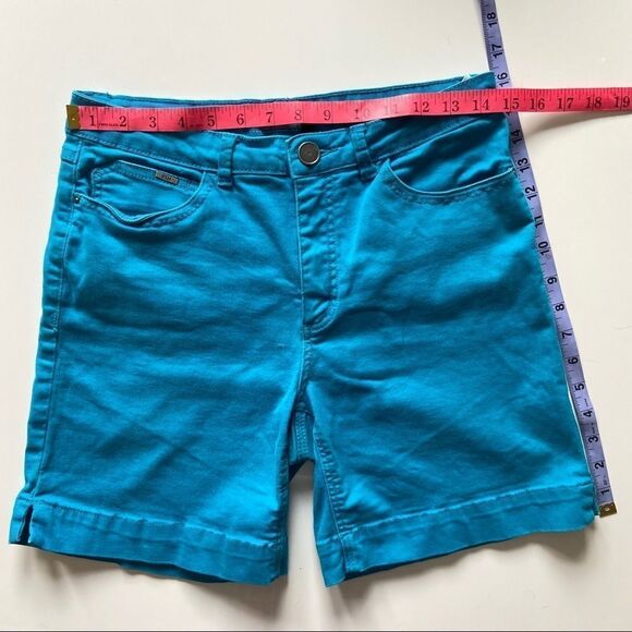90s  Vintage Teal High Waist Long Jean Bermuda Shorts - Picture 9 of 14
